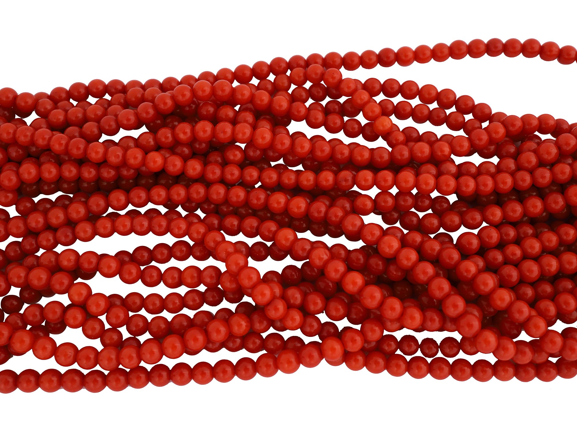 14K GOLD AND RED CORAL MULTILAYER BEADED NECKLACE PIC-1